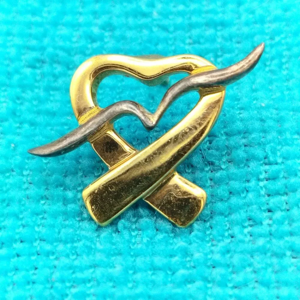 Heart Seagull Vintage Pin Brooch Gold Tone